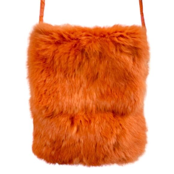 Wilson Leather: Maxima Small Rabbit Fur Crossbody Purse in Orange - Picture 13 of 13